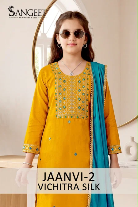 Jaanvi Vol 2 By Sangeet Vichitra Blooming Silk Kids Girls Wear Kurti Set